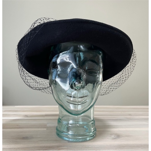 Vintage Wool Black Women’s Bowler Hat 100% Wool Veil USA main image 7